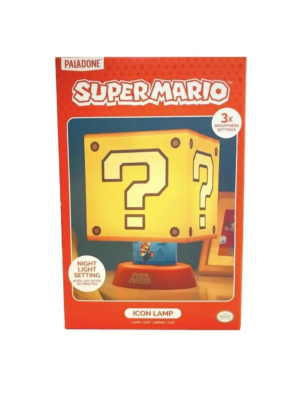 Super Mario Icon Cube LED Night Light, Dimmable Yellow Lamp, New, Nintendo